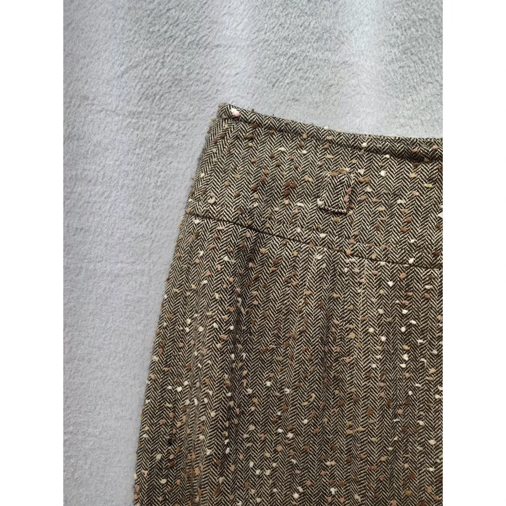 Etcetera Brown Herringbone Tweed Wool Blend Pencil Skirt Size 2 Professional